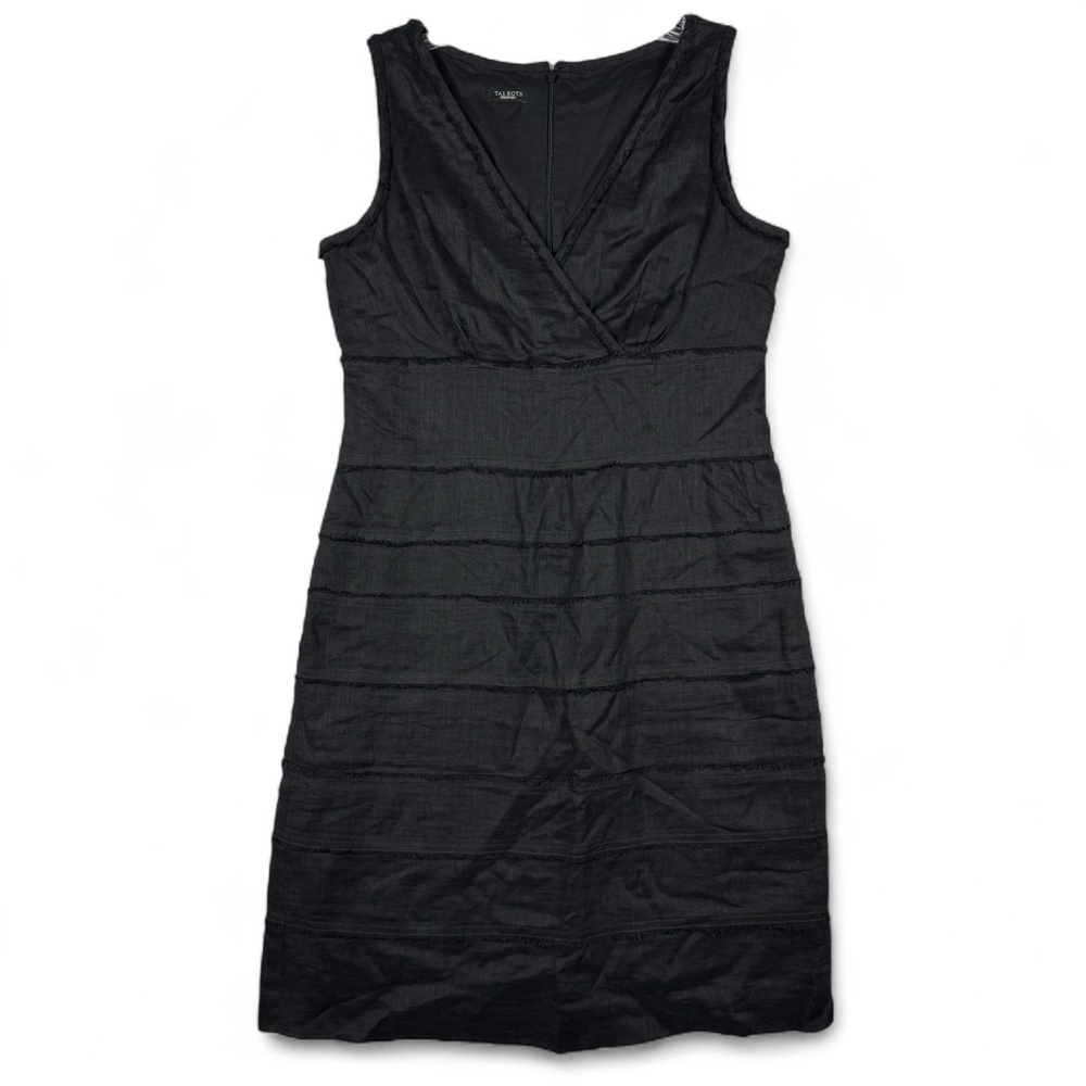 Talbots Linen Sleeveless Sheath Dress Knee‎ Length Lined Surplice V-neck Sz M